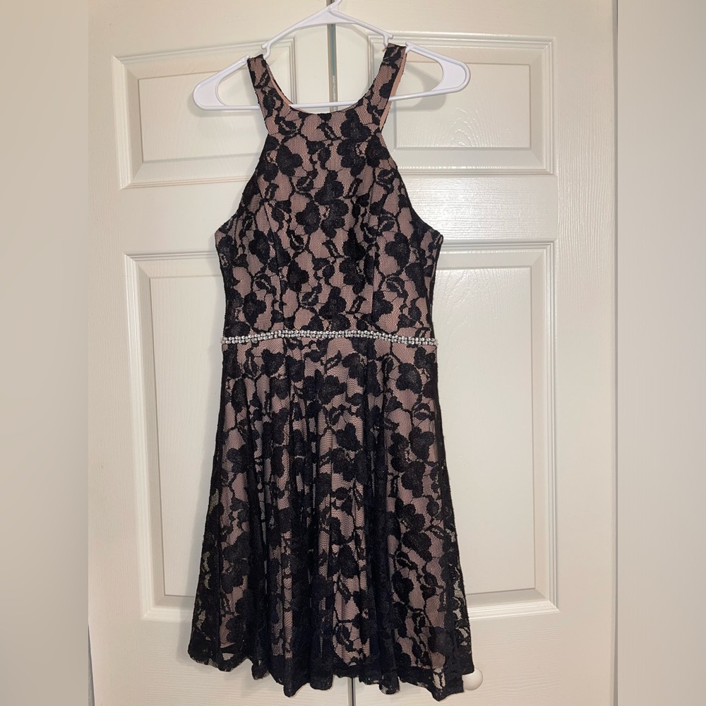 City triangle halter lace homecoming formal dress